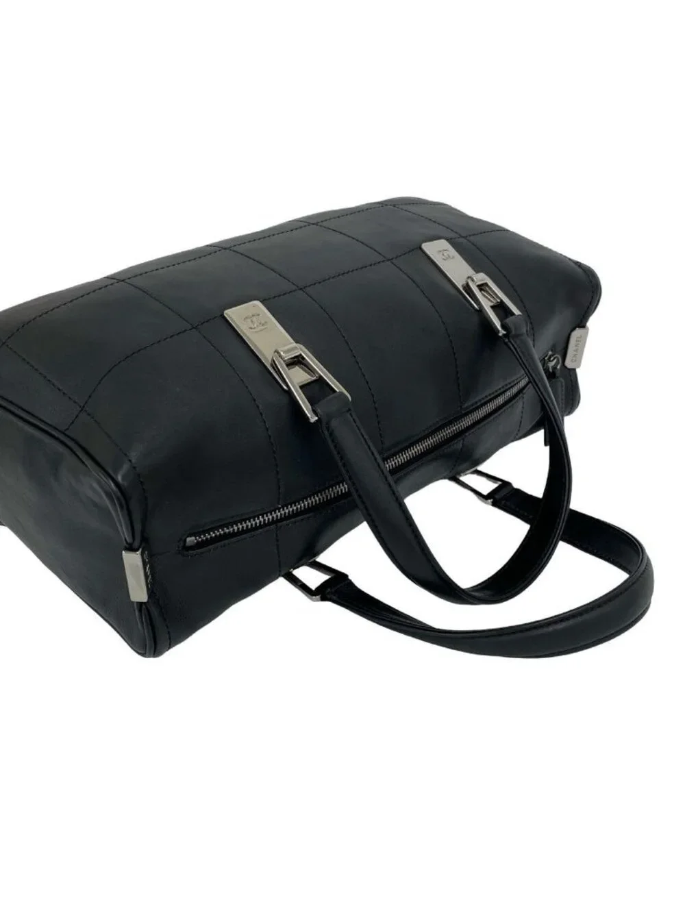 Chanel Choco Bar CC Logo Leather Mini Boston Bag Black